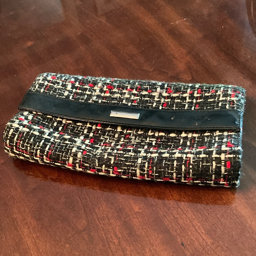Chic Black and Red Tweed Clutch